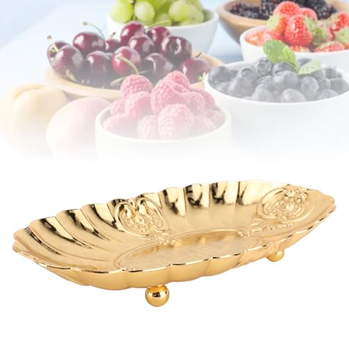 Emoshayoga Metal Oval Tray, Decorative Footed Golden Serving Platter for Multipurpose Home Restaurant Wedding Banquet Fruit Nuts Snake Use (L) - size: 9.8" x 7.1" x 2"