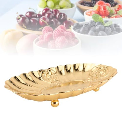 Emoshayoga Metal Oval Tray, Decorative Footed Golden Serving Platter for Multipurpose Home Restaurant Wedding Banquet Fruit Nuts Snake Use (L) - size: 9.8" x 7.1" x 2"