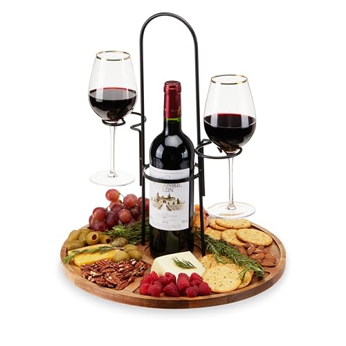 Twine Wine Flight & Cheese Caddy Wine Accessories and Cheese Board Accessories, Charcuterie Boards Accessories and Wine Decor Acacia Wood and Metal Set of 1 - style: Wine and Cheese Caddy