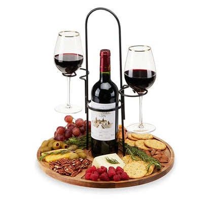 Twine Wine Flight & Cheese Caddy Wine Accessories and Cheese Board Accessories, Charcuterie Boards Accessories and Wine Decor Acacia Wood and Metal Set of 1 - style: Wine and Cheese Caddy