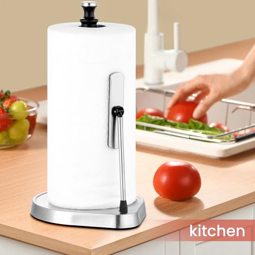 Dailyart Paper Towel Holder for One Hand Tear - Countertop with Tension Arm - color: Black