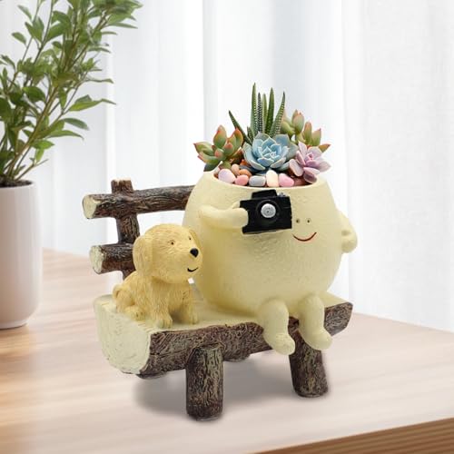 Cute Unique Resin Smiley Face Plant Pot Funny Head Planter for Indoor Flower, Succulent