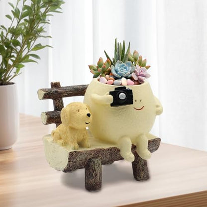 Cute Unique Resin Smiley Face Plant Pot Funny Head Planter for Indoor Flower, Succulent