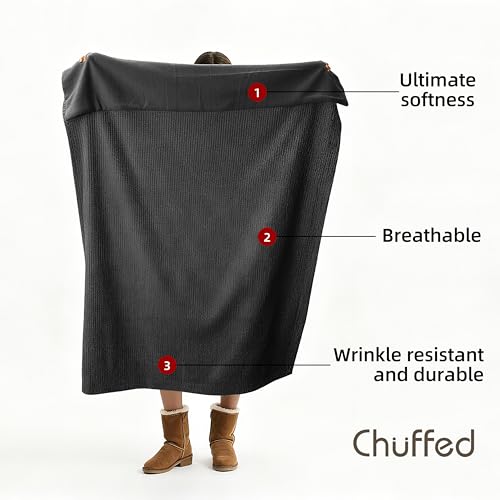 CHUFFED Cotton Waffle Blanket Throw Size - Plush Milk Velvet & Reversible Waffle Weave,Anti-Static 500Gsm Design，Thick Cozy Soft Winter Blanket for Bed, Couch, Sofa - Dark Grey, 50x70 Inches - color: Dark Grey, size: Throw XL
