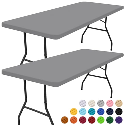 Smiry 2 Pack Rectangle Picnic Table Cloth, Waterproof Elastic Fitted Tablecloths, Washable Polyester Rectangular Patio Table Cover for Camping, Indoor and Outdoor (Grey, 24"x48") - color: Grey, size: 4FT - 24"X48"