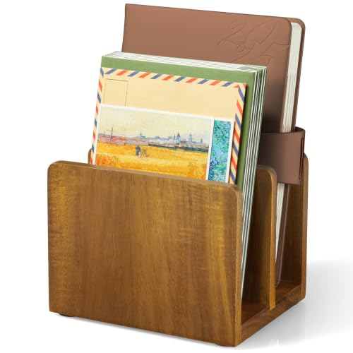 Mail Organizer, Acacia Wood Mail Holder for Desk, Letter Holder with 2 Slots for Countertop, Small Envelope Holder, Desk Organizers and Accessories for Home Office - color: Acacia, size: 2 Slots