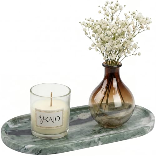 YKAJO Victoria Green Oval Marble Tray, 11.8x5.9 Vanity Perfume Organizer | Honed natural stone; jewelry & trinket dish, ring & key holder, soap & candle catchall; bath counter, dresser, coffee table - color: Victoria Green, size: 11.8" x 5.9" x 0.6"