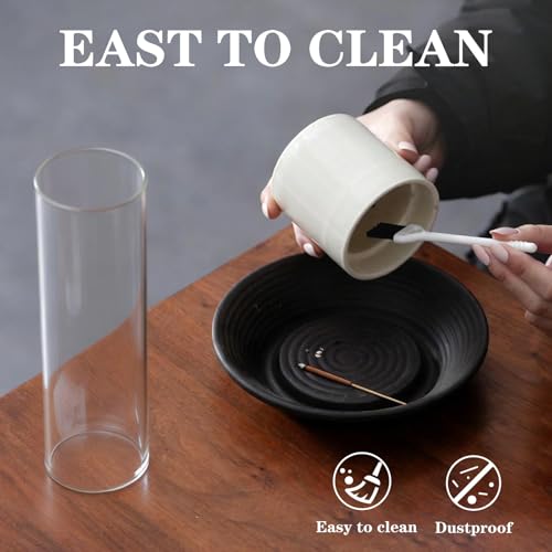 CEREMONY Incense Holder, Ceramic Incense Holder for Sticks with Glass Ash Catcher, Anti-ash Incense Burner with 20 Incense Sticks and a Ash Brush for Meditation Yoga Spa Room Decor