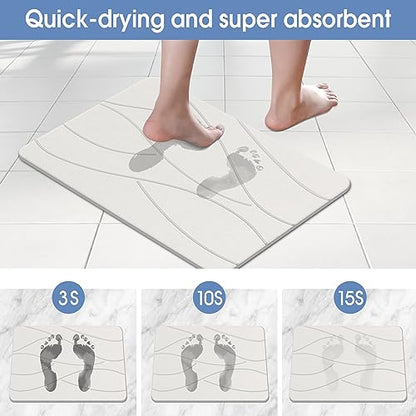 Veeloim Stone Bath Mat Diatomaceous Earth Shower Mat Non-Slip Super Absorbent Diatomite Stone Bath Mats for Bathroom Floor Quick Drying Natural Easy to Clean(23.6''×15.4" White) | Fast Drying, Super Absorbent, Sustainable Material, Non-Slip, Easy Maintena