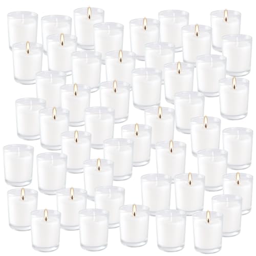 48 Pack Warm White Unscented Clear Glass Filled Votive Candles. Hand Poured Wax Candle Ideal Gifts for Aromatherapy Spa Weddings Birthdays Holidays Party. - color: 48PackWhite2