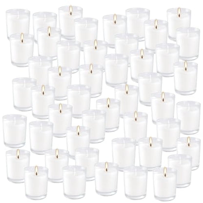 48 Pack Warm White Unscented Clear Glass Filled Votive Candles. Hand Poured Wax Candle Ideal Gifts for Aromatherapy Spa Weddings Birthdays Holidays Party. - color: 48PackWhite2