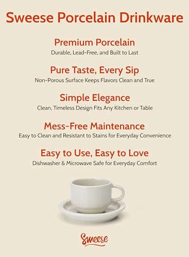 Sweese Porcelain Espresso Cups Set, 2.5 oz, with Saucers, Metal Stand, Stackable - Dove Grey, 4 Pack - color: Dove Grey, size: 2.5 Ounces