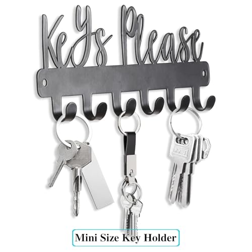 Keys Please Key Holder Wall Mounted, Mini Size: 7.28x2.95inch | Black Metal Decorative Rack Hooks for Garage,Mudroom,Hallway,Entryway,Front Door,Office - size: Mini Size Key Hooks:7.28x2.95inches