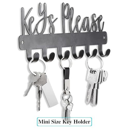 Keys Please Key Holder Wall Mounted, Mini Size: 7.28x2.95inch | Black Metal Decorative Rack Hooks for Garage,Mudroom,Hallway,Entryway,Front Door,Office - size: Mini Size Key Hooks:7.28x2.95inches