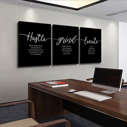 Hustle Quotes Execute Prints, Framed Canvas Wall Art Success Quote, Office Wall Art, Black Large Poster, Positive Motivational Set of 3 Prints, Boss Gift (F-3pcs,20x30inchx3pcs) - color: F-3pcs, size: 20x30inchx3pcs