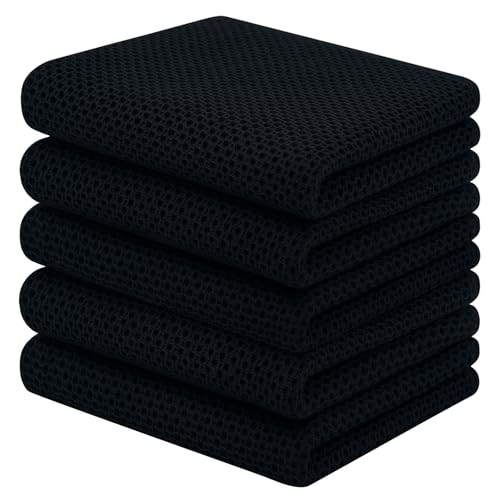 Homaxy 100% Cotton Waffle Weave Kitchen Towels, 5-Pack, Black | 13 x 28 Inches, Ultra Soft Absorbent Dish Towels, Quick Drying Cleaning Towels - color: Black, size: 13 X 28 - 5 Pack