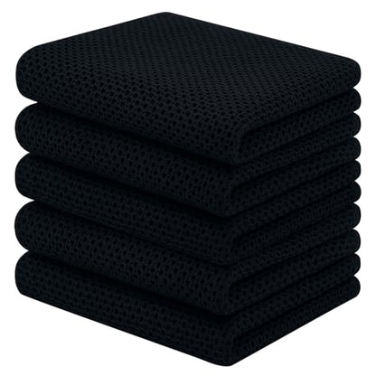 Homaxy 100% Cotton Waffle Weave Kitchen Towels, 5-Pack, Black | 13 x 28 Inches, Ultra Soft Absorbent Dish Towels, Quick Drying Cleaning Towels - color: Black, size: 13 X 28 - 5 Pack