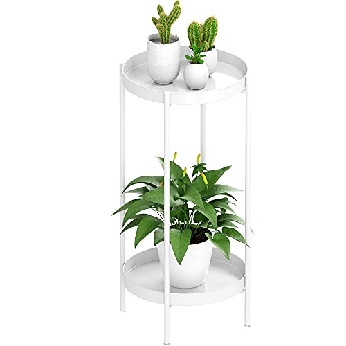 2 Tier Plant Stand Indoor Outdoor - 10.5in Width 24in Tall Flower Pot Rack | Heavy Duty Metal Plant Table Planter Display Shelf For Home Garden Patio Bathroom Office Living Room Balcony Corner White - color: White