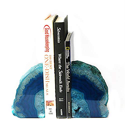 JIC Gem Teal Agate Geode Heavy Duty Bookends 1 Pair 6-8 Lbs Shelf Decor | Natural Dyed Teal Crystal Bookends for Shelves,Heavy Books Hold with Rubber Bumpers,Unique Home Office Shelf Decor Gift - color: Green Dyed, size: 6-8LBS.