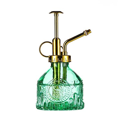 Glass Plant Mister Spray Bottle, 6.5" Green Glass Water Spray Bottle with Gold Top Pump Small Watering Can, Small Plant Sprayer Mister for Indoor Outdoor House, Green+Gold (Green+Gold D) - style: Green+Gold D