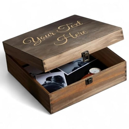 Personalized Wooden Keepsake Box - Custom Memory Box for Photos Jewelry Letters Rustic Memento Storage Box for Wedding, Anniversary, Birthday, Graduation & Retirement Gifts - style: 1. Your Text Here