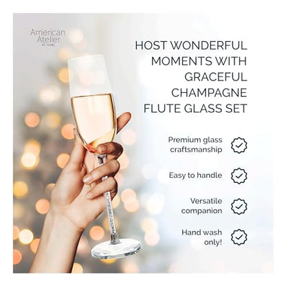 American Atelier Champagne Flutes, Set of 2, Gem Filled Stem, 10in