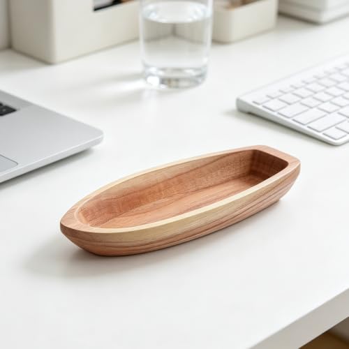 Artibetter Wood Boat Serving Tray, Decorative Jewelry Dish for Ring, Key, Farmhouse Rustic Storage Dish for Entryway, Bathroom Vanity, Wedding Housewarming Gift