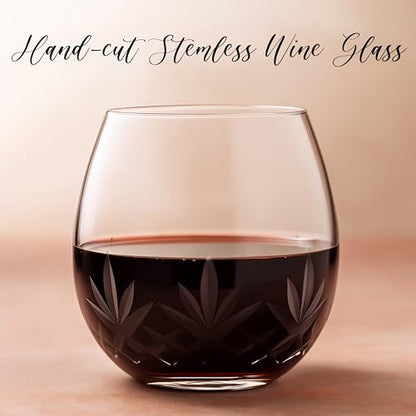 SHOSHIN Hand-Cut Stemless Wine Glasses – Hand Made Lead-Free Crystal Glass (15 Oz, Set of 4) – Ideal Gift - color: Agave set of 4