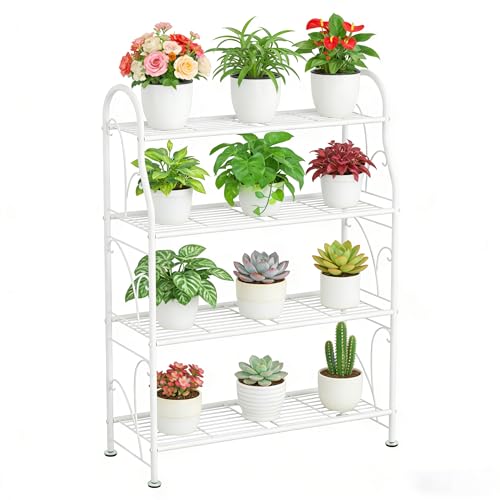 SORCEDAS 4 Tier Metal Plant Stand Indoor Outdoor Corner Flower Shelf | Plant Rack for Multiple Plants, Space-Saving Plant Holder for Patio, Garden, Balcony, Living Room - size: 4 Tier-White