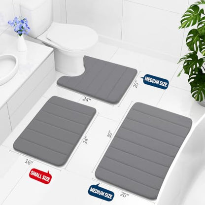 Buganda Memory Foam Bath Mat, 47" x 32", Ultra Soft and Non-Slip Bathroom Rugs, Water Absorbent and Machine Washable Bath Rug Runner for Bathroom, Shower, and Tub, Grey | Grey, Machine Washable Quick Dry Bath Mats for Bathroom Floor, Shower and Tub, Home
