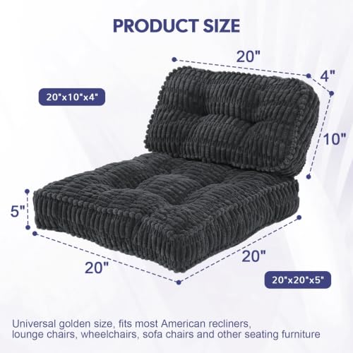 idee-home Recliner Cushions with Lumbar Support Pillow Set for Elderly | 20x20x5 Inch Recliner Seat Cushion Tufted, Large Square Seat Cushion Non-Slip Reduce Hip & Lumbar Pain - color: Grey Seat&lumbar