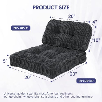 idee-home Recliner Cushions with Lumbar Support Pillow Set for Elderly | 20x20x5 Inch Recliner Seat Cushion Tufted, Large Square Seat Cushion Non-Slip Reduce Hip & Lumbar Pain - color: Grey Seat&lumbar
