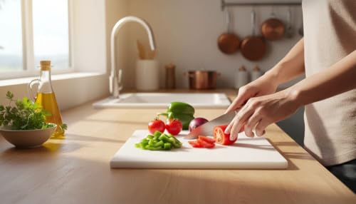 FARBERWARE Large Cutting Board, Dishwasher- Safe Plastic Chopping Board for Kitchen with Easy Grip Handle, 11in by 14in, White - size: 11"L x 14"W