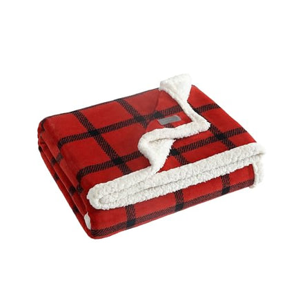 Eddie Bauer - Throw Blanket, Brushed Fleece & Plush Sherpa Soft Bedding, Blanket for Couch & Bed (Bunkhouse Plaid Red, 50" x 60") - color: Bunkhouse Plaid Red, size: 50" x 60"