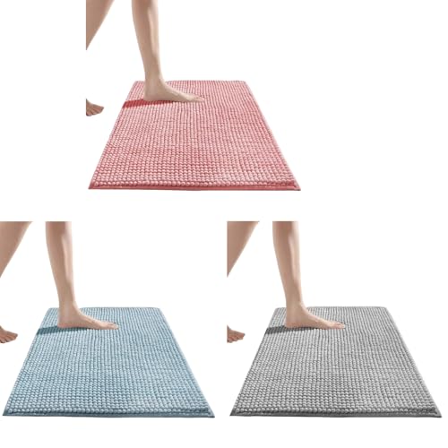 Chenilles Absorbent Bath Mat Rug Floor Carpet for Bathroom and Entryway with Nonslip Backing, Quick Drying Easy to - color: Blue 40cmx60cm
