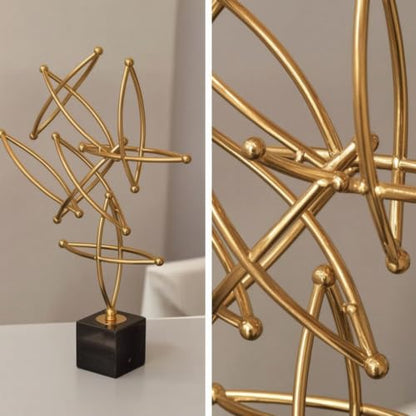 Decorative Craft Item Abstract Geometric Sculpture Modern Statue Metal Figurine Marble with Gold Tone Electroplated Finish Suitable for Desk Shelf Side Table Home Decor, Large - size: Large