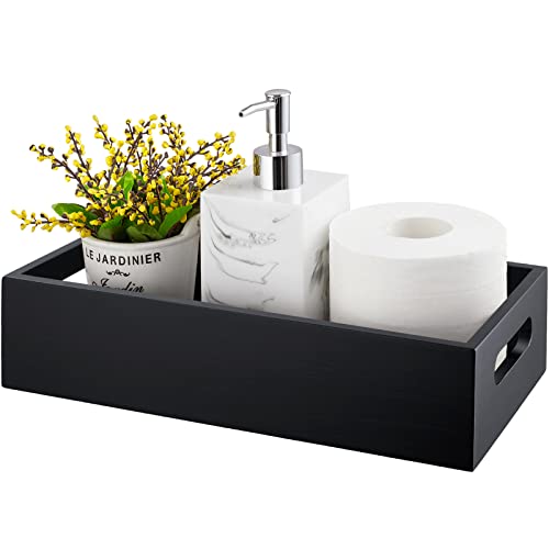 ALELION Black Bathroom Basket - Wooden Toilet Tank Paper Basket with Handle for Organizing - Back of Toilet Storage Organizer for Bathroom Tank Topper Counter - Black Bathroom Decor Box - color: Black, size: 13 Inch