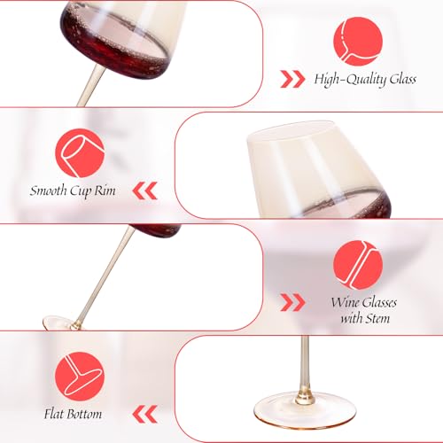 KAMMAK Crystal Red Wine Glasses Set of 2, 16.06 oz Stemmed Glasses, XH012 | Hand Blown, Bordeaux Wine Glasses, Thin Rim & Long Stem, Red & White, Daily Use, Wedding or Birthday Gift for Women - size: 8KPXH012