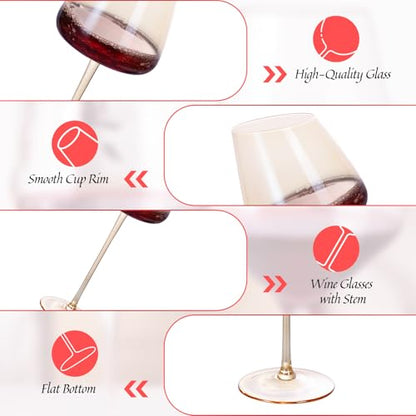 KAMMAK Crystal Red Wine Glasses Set of 2, 16.06 oz Stemmed Glasses, XH012 | Hand Blown, Bordeaux Wine Glasses, Thin Rim & Long Stem, Red & White, Daily Use, Wedding or Birthday Gift for Women - size: 8KPXH012