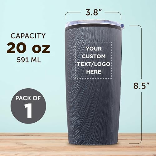 DISCOUNT PROMOS Custom Plastic Tumbler 20 oz., Personalized - With lid, Ice Coffee Tumbler, To Go Cup, Insulated - Grey - color: - Custom – Grey