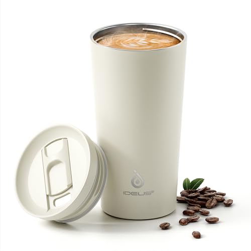 Ideus 17 oz Travel Coffee Mug, Double Wall Vacuum Stainless Steel Insulated Coffee Tumbler With Lid, Splash-Proof & Cup Holder Friendly, Keeps Drinks Hot/Cold, Dishwasher Safe, White - color: White