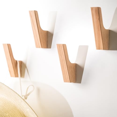 Wood Wall Hooks, Ash Wooden Coat Hooks for Wall (4 Pack) | Wood Coat Hooks for Hanging Hat, Backpack, Jacket, Towel Hangers, Durable Wall Hooks for Entryway, Bathroom and Kitchen - color: Nature, size: 4 Pack