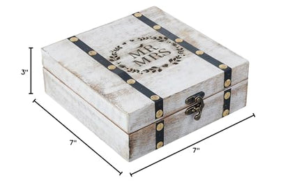 Wedding Keepsake Box with Lids Bridal Arranger Memory Storage Box Bridal Shower Gifts Wooden Wedding Engagement Couples Gifts 7X7X3 Inches Mr and Mrs (WHITE)