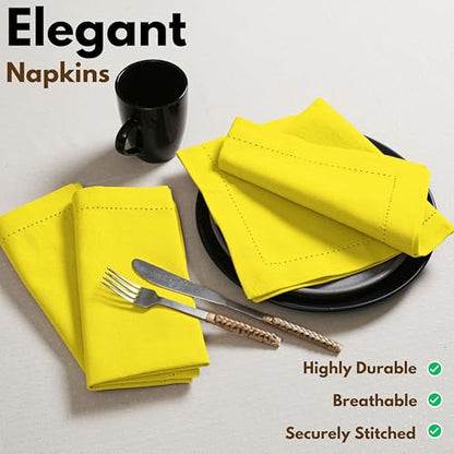 Native Fab Yellow Easter Cloth Napkins - Set of 4 (18x18) 100% Cotton - Elegant Hemstitched Table Linens - Soft, Washable, Reusable Fabric Napkins for Wedding, Lunch, Tea Party, Spring, Lemon Yellow - color: Lemon Yellow, size: 18" x 18" (Set of 4)
