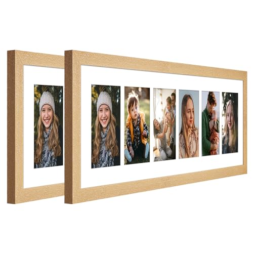 8x26 Collage Frame with 6 Openings 4X6 Pictures, Multiple Picture Frame with Mat, Wall or Tabletop Decor, Natural Wood Grain,2 Pack - color: Natural, size: 8x26-(6 open4x6)-2P