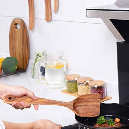 Wooden Kitchen Utensils Set,GUDAMAYE 6 PCE Wooden Spoons for Cooking,Wooden Cooking Utensils,Natural Teak Wooden Spoons For Non-stick Pan - size: 6 PCS