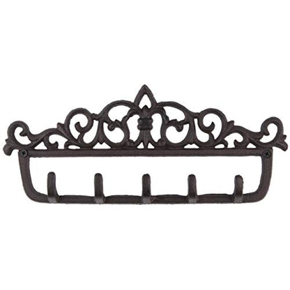 GASARÉ, Key Holder for Wall Mount, Cast Iron Key Hook, Victorian Design, Screws and Anchors, Large Size of 12½ x 5¼ Inches, Brown, 1 Unit