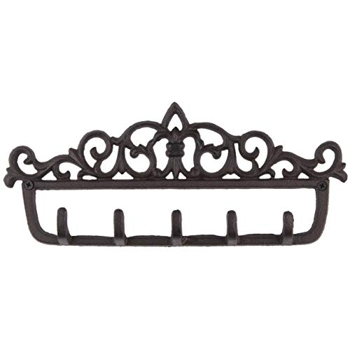 GASARÉ, Key Holder for Wall Mount, Cast Iron Key Hook, Victorian Design, Screws and Anchors, Large Size of 12½ x 5¼ Inches, Brown, 1 Unit