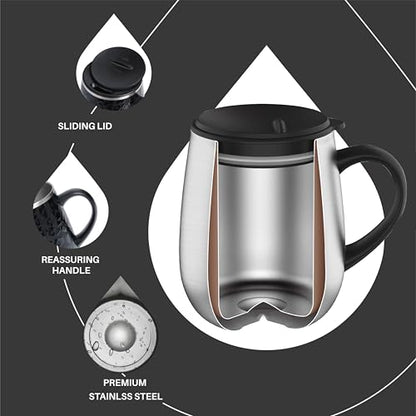 Ideus 16 oz Insulated Coffee Mug with Handle and Lid, Double Wall Stainless Steel Vacuum Thermal Coffee Mug, Travel Coffee Cup Thermal Cup for Home and Office (Leopard Black, FUJI DAWN) - color: Leopard Black