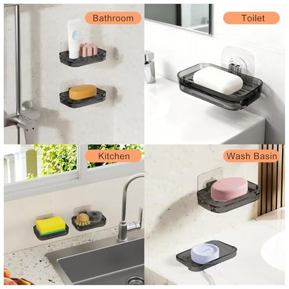 Soap Dish for Shower Clear Gray Soap Holder with Strong Adhesive 1PC | No drilling self-draining design pull-out drip tray perfect for rv bathrooms & kitchens—keeps soap dry mess-free easy clean - color: Clear Gray